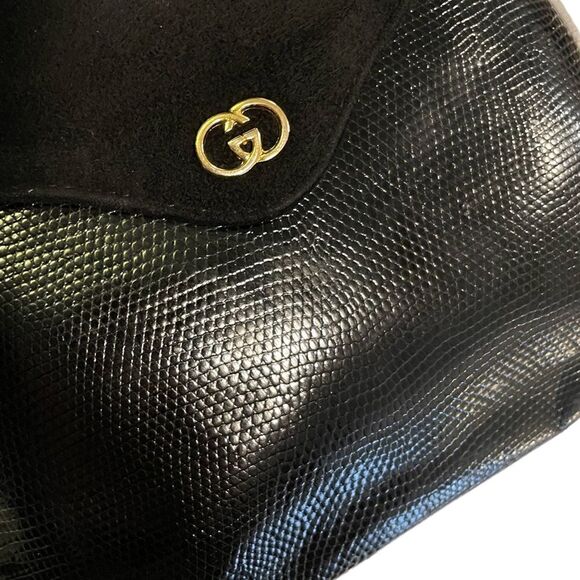 GUCCI Vintage Suede & Lizard Crossbody Bag with GG Motif - Picture 5 of 14